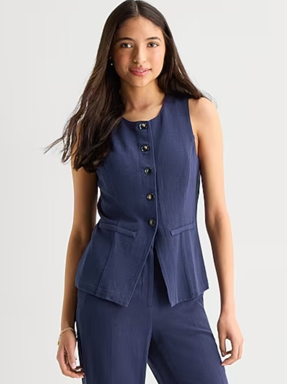 by & by Navy Sleeveless Button-Front Vest